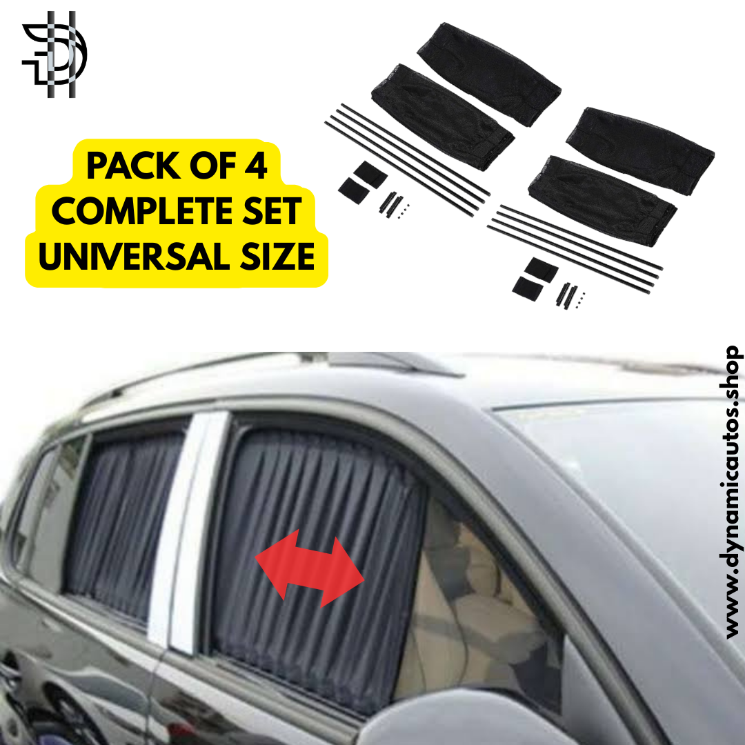 Universal Side Railing Sunshades Black | 4Pcs Window Curtains Complete Set | Car Heat Protection, Privacy Shades