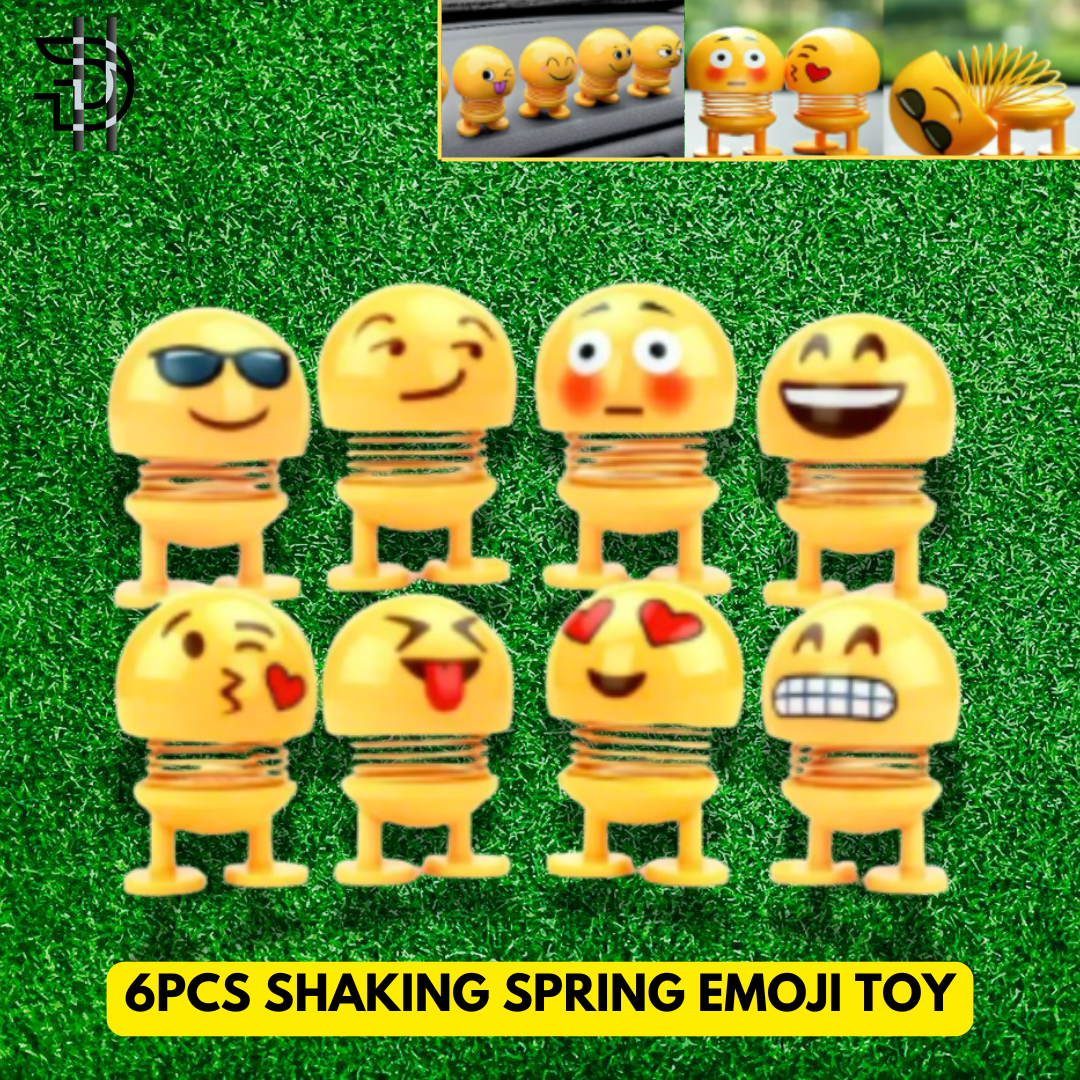 6pcs Emoji Spring Shaking Head Dolls | Cute Dancing Dashboard Toys | Car & Home Decor Set