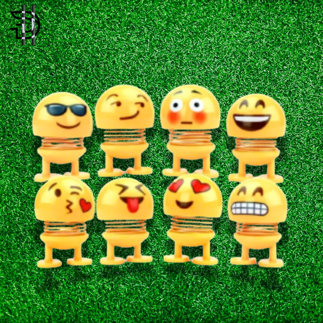 6pcs Emoji Spring Shaking Head Dolls | Cute Dancing Dashboard Toys | Car & Home Decor Set