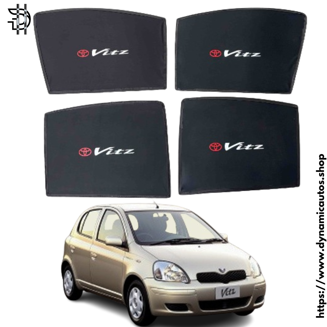 Toyota Vitz Old Model Sunshade with Logo | 4pcs Side Window Sunshades | Model 1998-2004 | Car Window Shades Pakistan