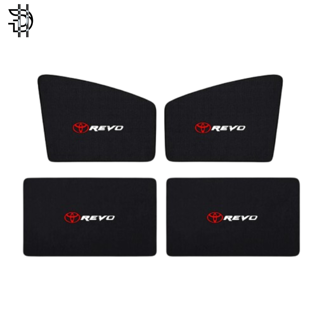 Toyota Hilux Revo 2017-2022 Side Sunshades with Logo | Sun Shades for Car | Parda for Windows | 4PCS Set