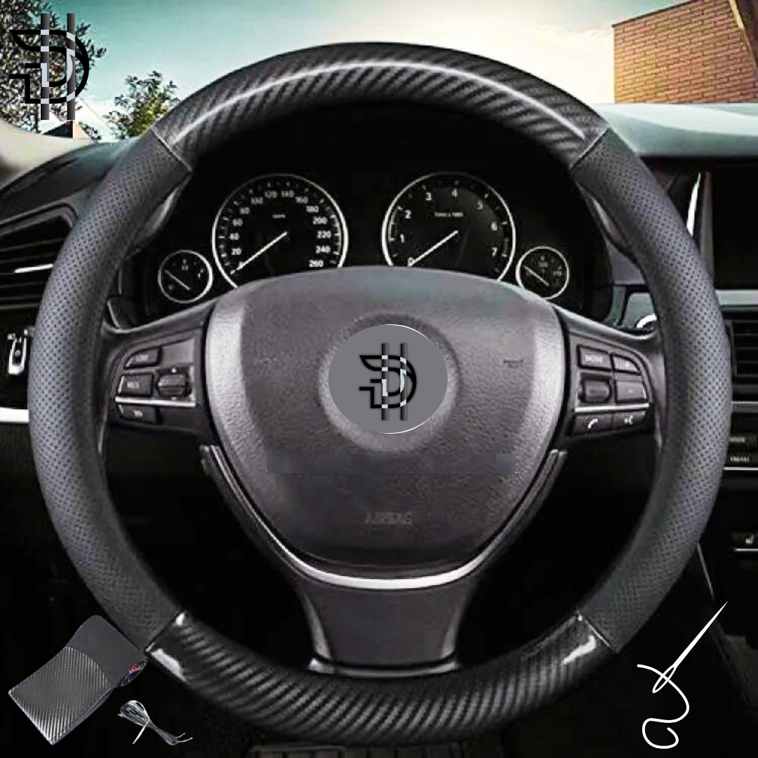 Carbon Fiber Leather Steering Wheel Cover | Universal | Soft Grip Anti Slip | High Quality Pakistan