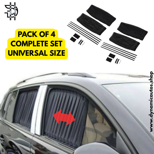 Universal Side Railing Sunshades Black | 4Pcs Window Curtains Complete Set | Car Heat Protection, Privacy Shades