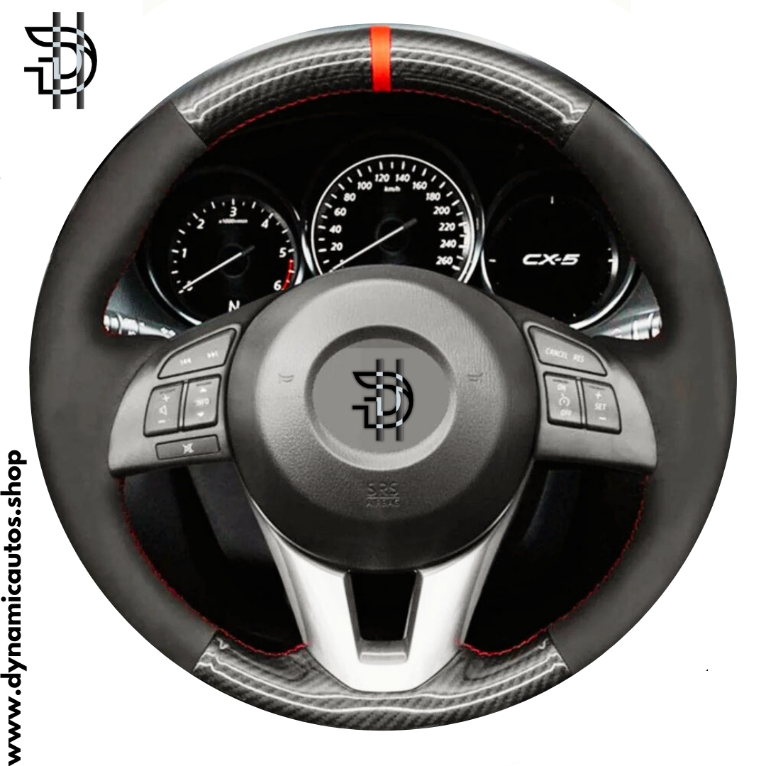 Carbon Fiber Steering Wheel Cover | Red Stitching | Universal Unstitched Leather | Sporty Car Grip Pakistan