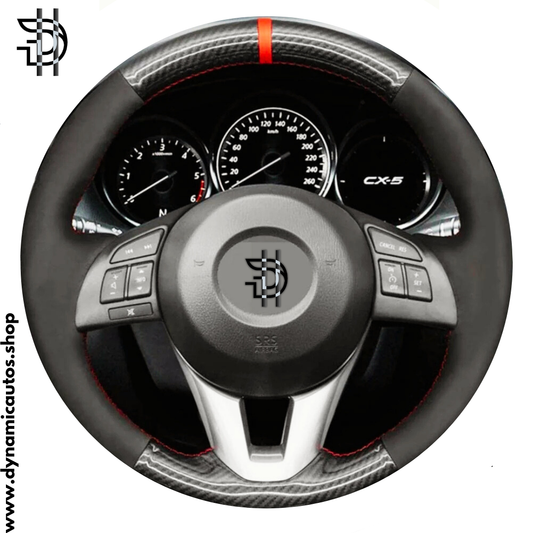 Carbon Fiber Steering Wheel Cover | Red Stitching | Universal Unstitched Leather | Sporty Car Grip Pakistan