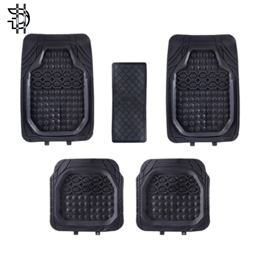 Universal Car Floor Mats | 5Pcs PVC Rubber and Silicone Mats | Non-Slip, Waterproof Car Interior Protection | Black