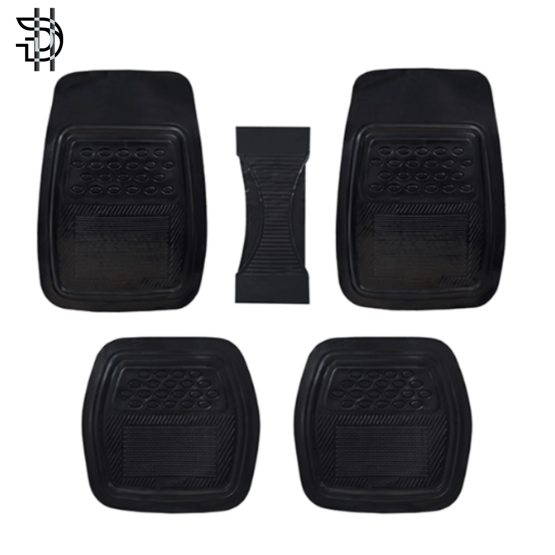 Universal Car Floor Mats | 5Pcs PVC Rubber and Silicone Mats | Non-Slip, Waterproof Car Interior Protection | Black