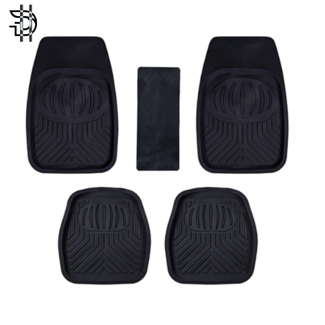 Universal Car Floor Mats | 5Pcs PVC Rubber and Silicone Mats | Non-Slip, Waterproof Car Interior Protection | Black