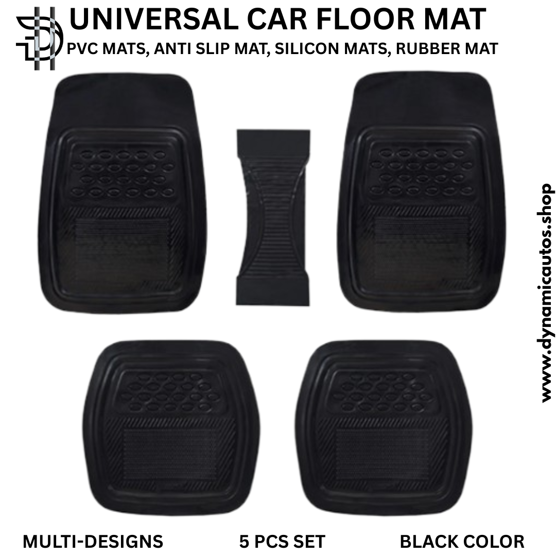 Universal Car Floor Mats | 5Pcs PVC Rubber and Silicone Mats | Non-Slip, Waterproof Car Interior Protection | Black