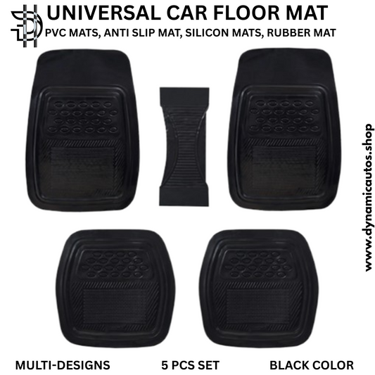Universal Car Floor Mats | 5Pcs PVC Rubber and Silicone Mats | Non-Slip, Waterproof Car Interior Protection | Black