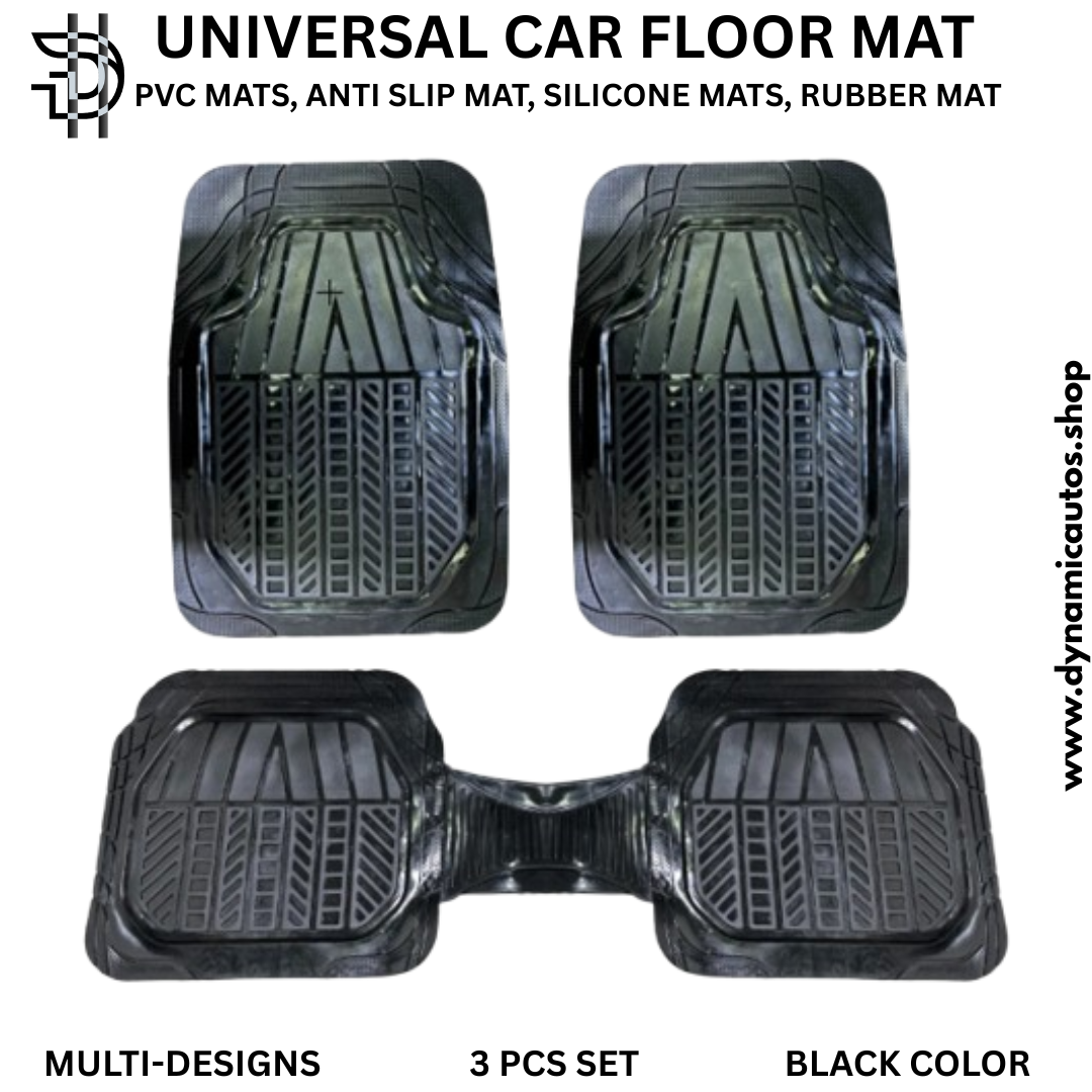 Universal Car Floor Mats | 3Pcs PVC Rubber and Silicone Mats | Non-Slip Waterproof Car Interior Protection | Black