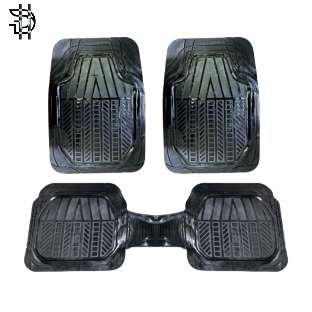 Universal Car Floor Mats | 3Pcs PVC Rubber and Silicone Mats | Non-Slip Waterproof Car Interior Protection | Black