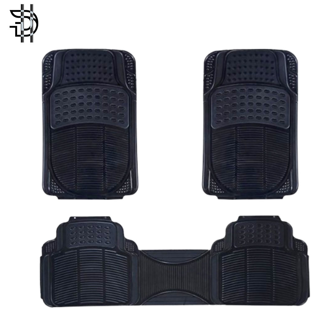 Universal Car Floor Mats | 3Pcs PVC Rubber and Silicone Mats | Non-Slip Waterproof Car Interior Protection | Black