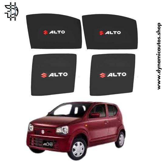 Suzuki Alto New Model Side Sunshades with Logo | 2019-2024 | Car Window Shades 4pcs Set | Heat Protection & Privacy