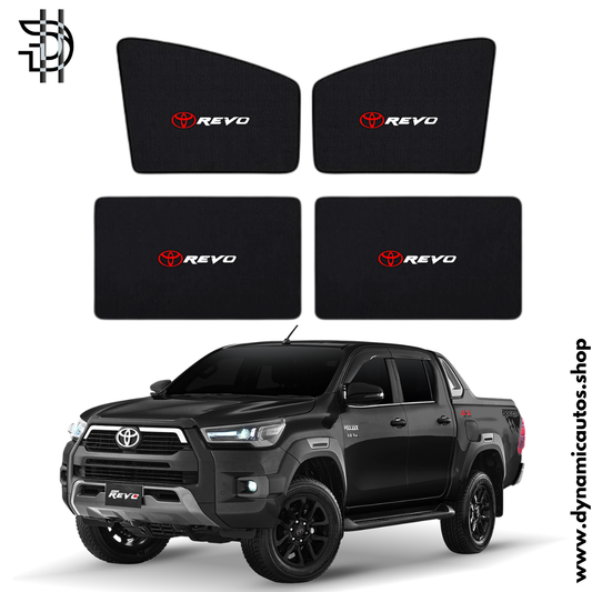 Toyota Hilux Revo Rocco Side Sunshade with Logo | 2017-2024 | Car Window Shades 4pcs Set | Heat Protection & Privacy