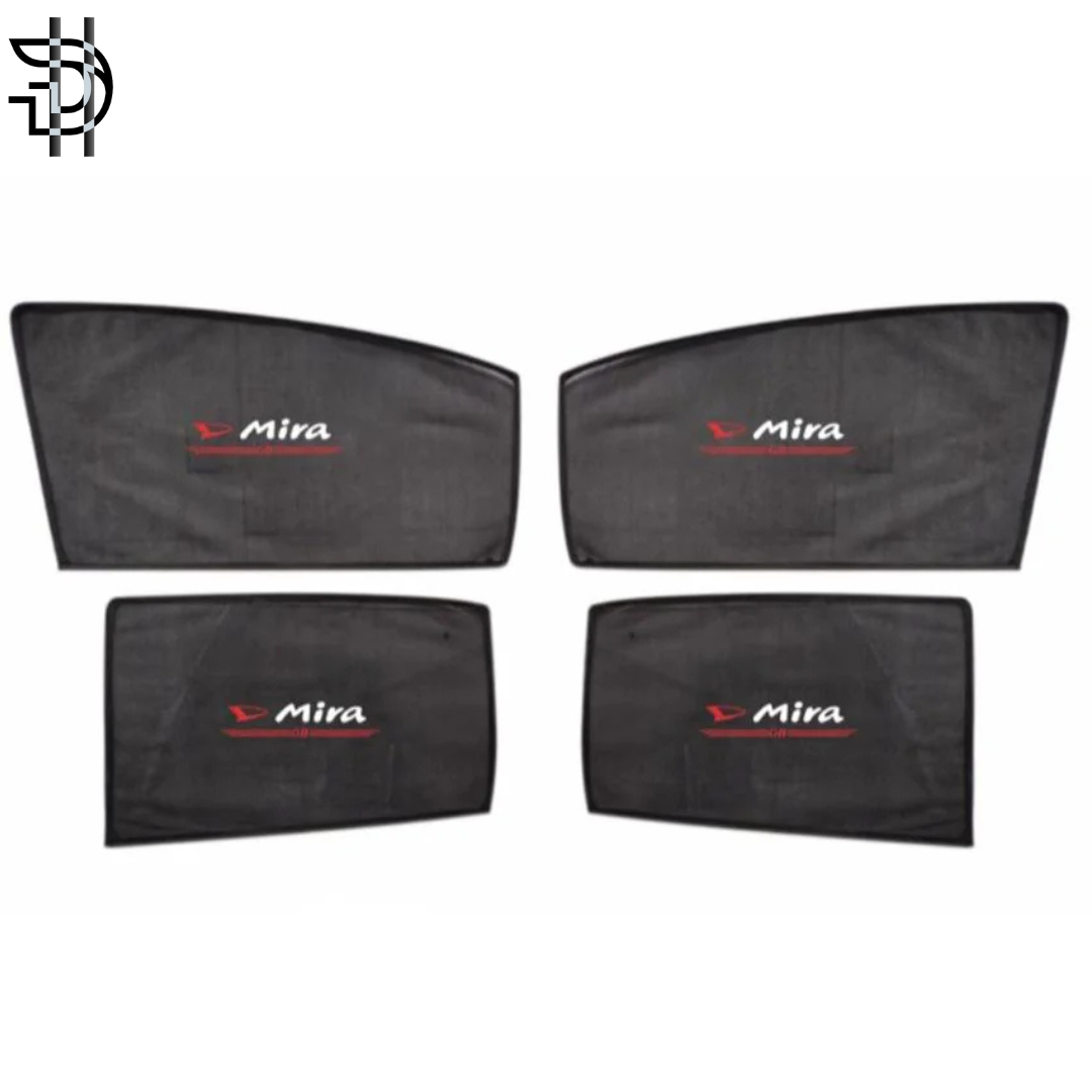 Daihatsu Mira Side Sunshades with Logo | 2011-2016 Model | Custom Fit Car Window Shades | Heat Protection | 4pcs Set