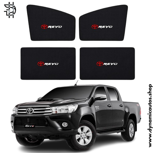 Toyota Hilux Revo 2017-2022 Side Sunshades with Logo | Sun Shades for Car | Parda for Windows | 4PCS Set
