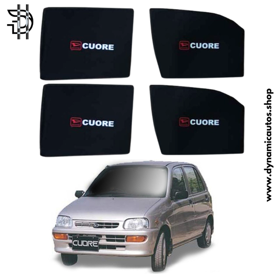 Daihatsu Cuore Sunshades 2000-2012 | Side Window Shades with Logo | 4pcs Car Sun Shades Pakistan