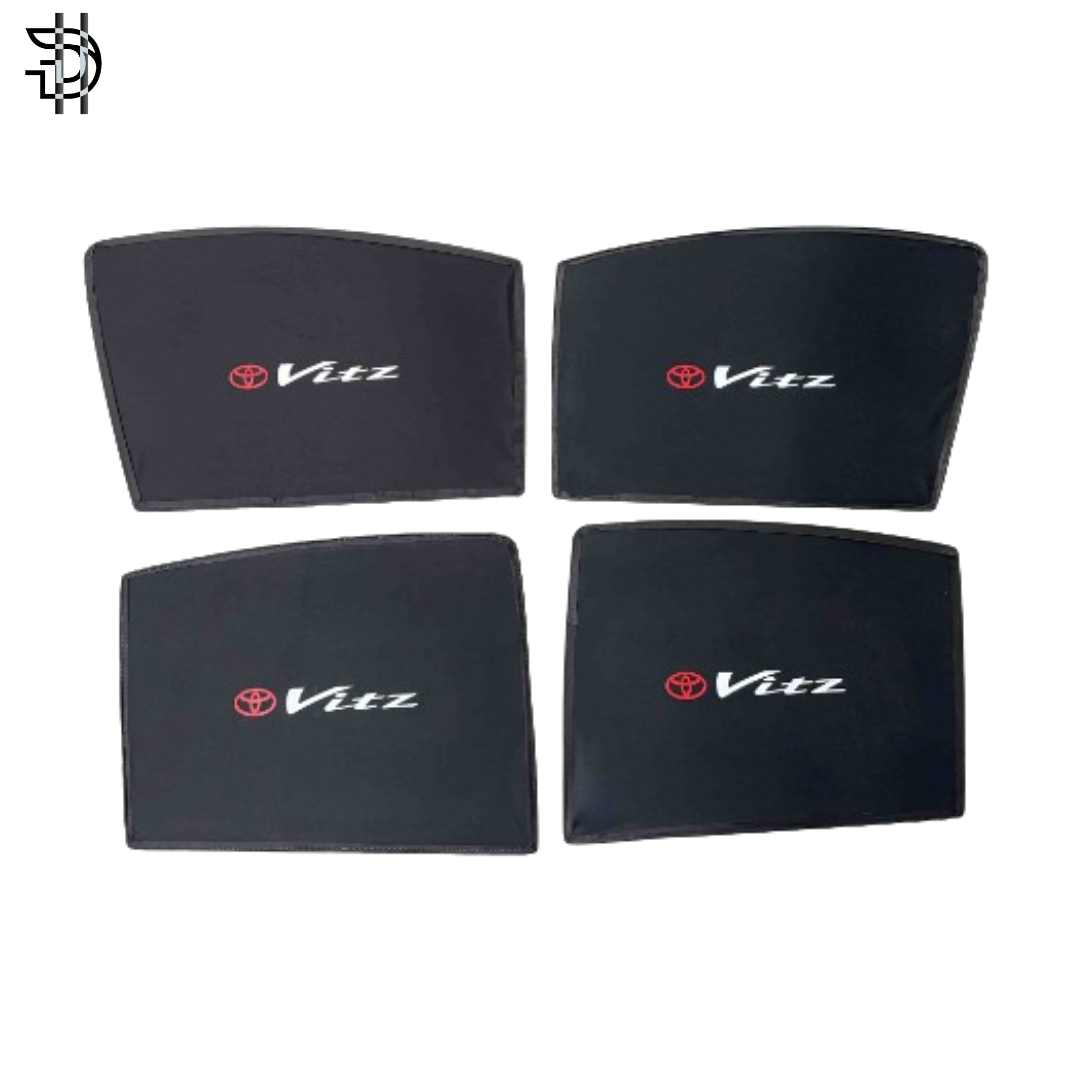 Toyota Vitz Old Model Sunshade with Logo | 4pcs Side Window Sunshades | Model 1998-2004 | Car Window Shades Pakistan