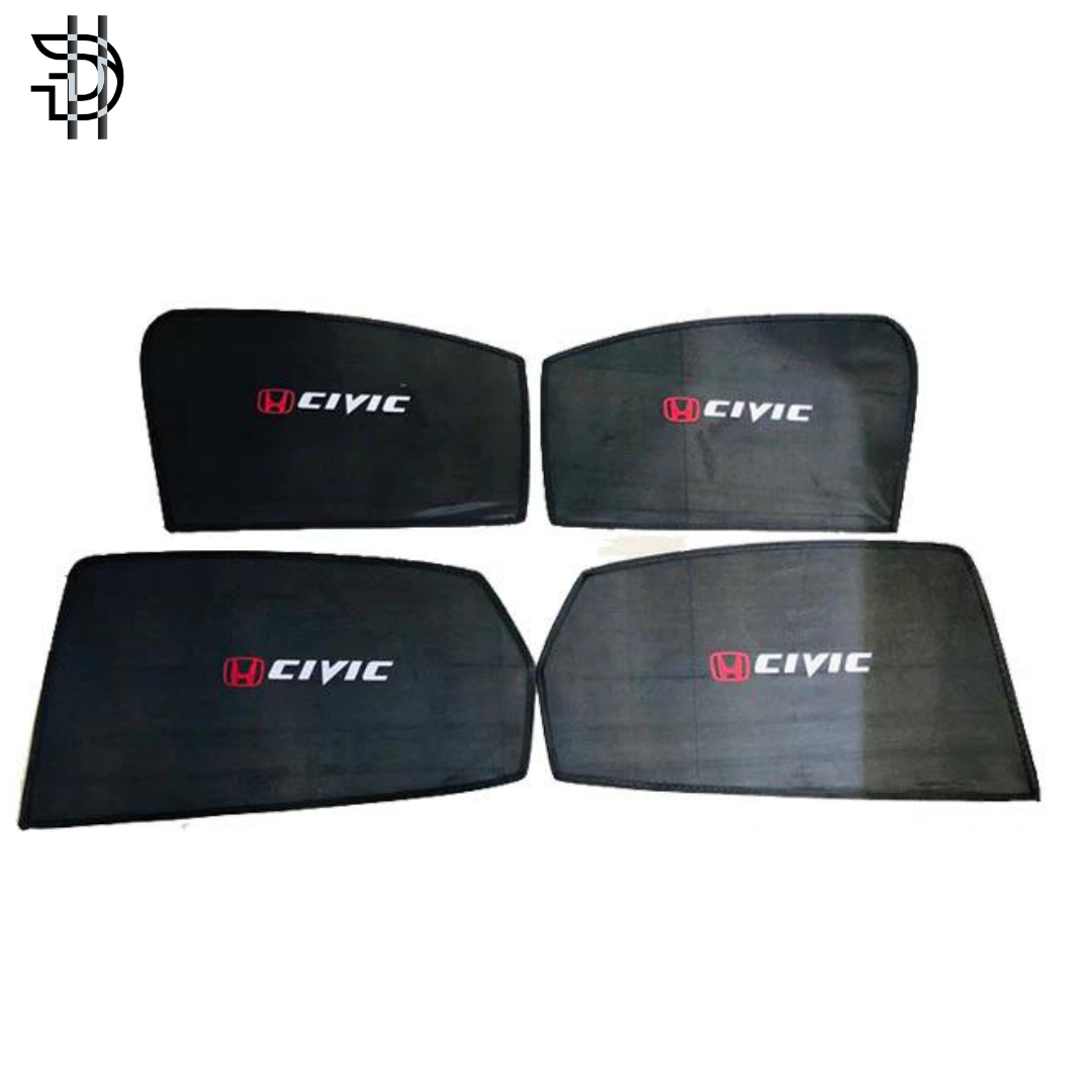 Honda Civic Sunshades 2016-2022 | Side Window Shades with Logo | Car Parda Pakistan | 4pcs Set for Heat Protection