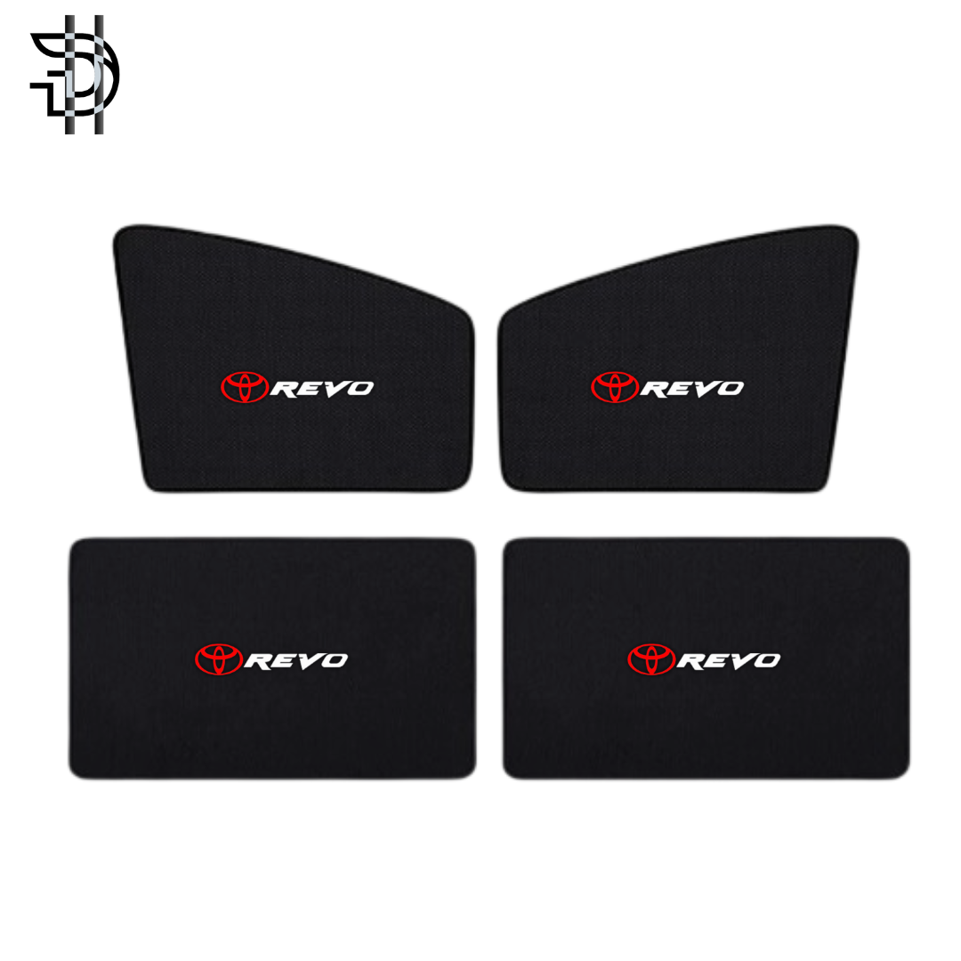 Toyota Hilux Revo Rocco Side Sunshade with Logo | 2017-2024 | Car Window Shades 4pcs Set | Heat Protection & Privacy