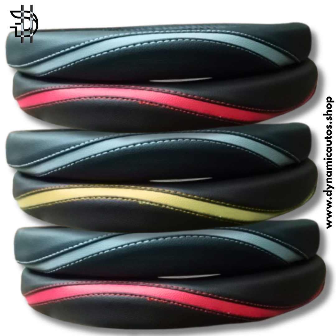 Universal Leather Steering Wheel Cover | Stylish Grip, Fine Stitching | Zig Zag Dual Color Design – Black and Red, Black and Grey, Black and Beige | 1Pc