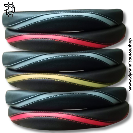 Universal Leather Steering Wheel Cover | Stylish Grip, Fine Stitching | Zig Zag Dual Color Design – Black and Red, Black and Grey, Black and Beige | 1Pc