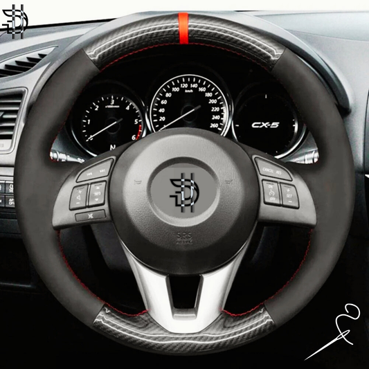 Carbon Fiber Steering Wheel Cover | Red Stitching | Universal Unstitched Leather | Sporty Car Grip Pakistan