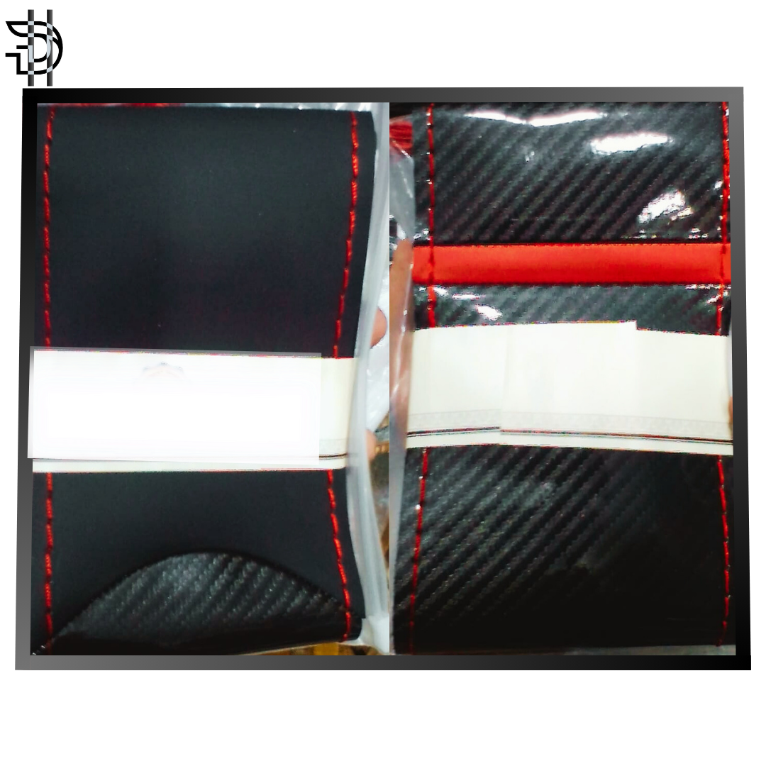 Carbon Fiber Steering Wheel Cover | Red Stitching | Universal Unstitched Leather | Sporty Car Grip Pakistan