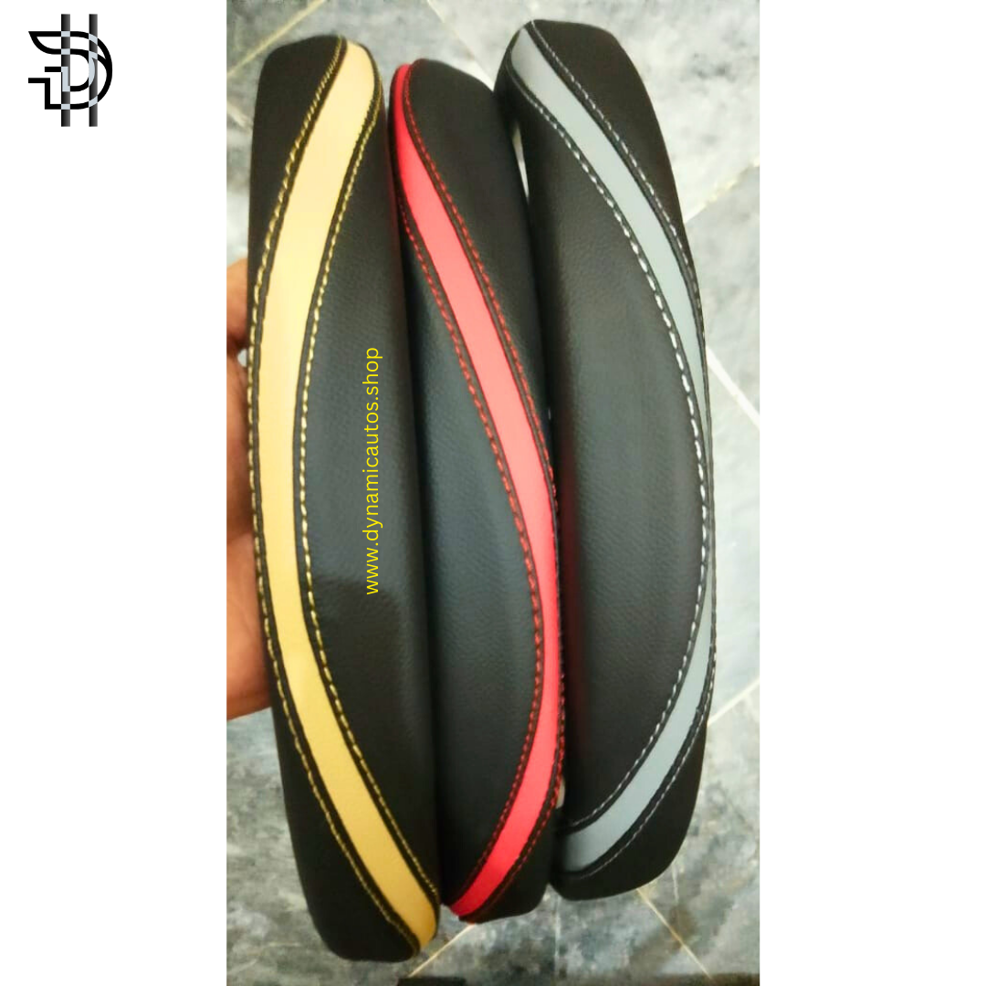 Universal Leather Steering Wheel Cover | Stylish Grip, Fine Stitching | Zig Zag Dual Color Design – Black and Red, Black and Grey, Black and Beige | 1Pc
