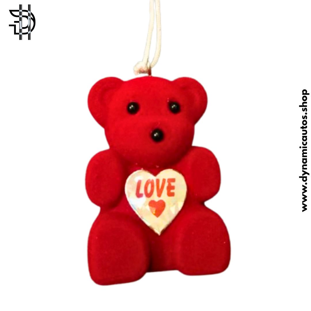 Red Teddy Bear Car Interior Hanging | 4 Inch Hard Toy with Love Badge | Rearview Mirror Decor – Cute Car Hanging | 1Pcs