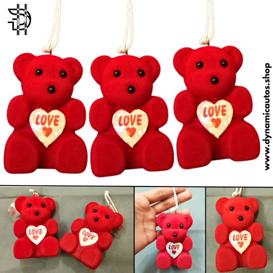 Red Teddy Bear Car Interior Hanging | 4 Inch Hard Toy with Love Badge | Rearview Mirror Decor – Cute Car Hanging | 1Pcs