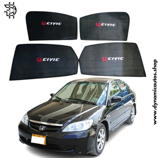 Honda Civic Eagle Eye Old Model 2001-2006 Side Sunshades with Logo | Sun Shades for Car | Parda for Windows | 4PCS Set