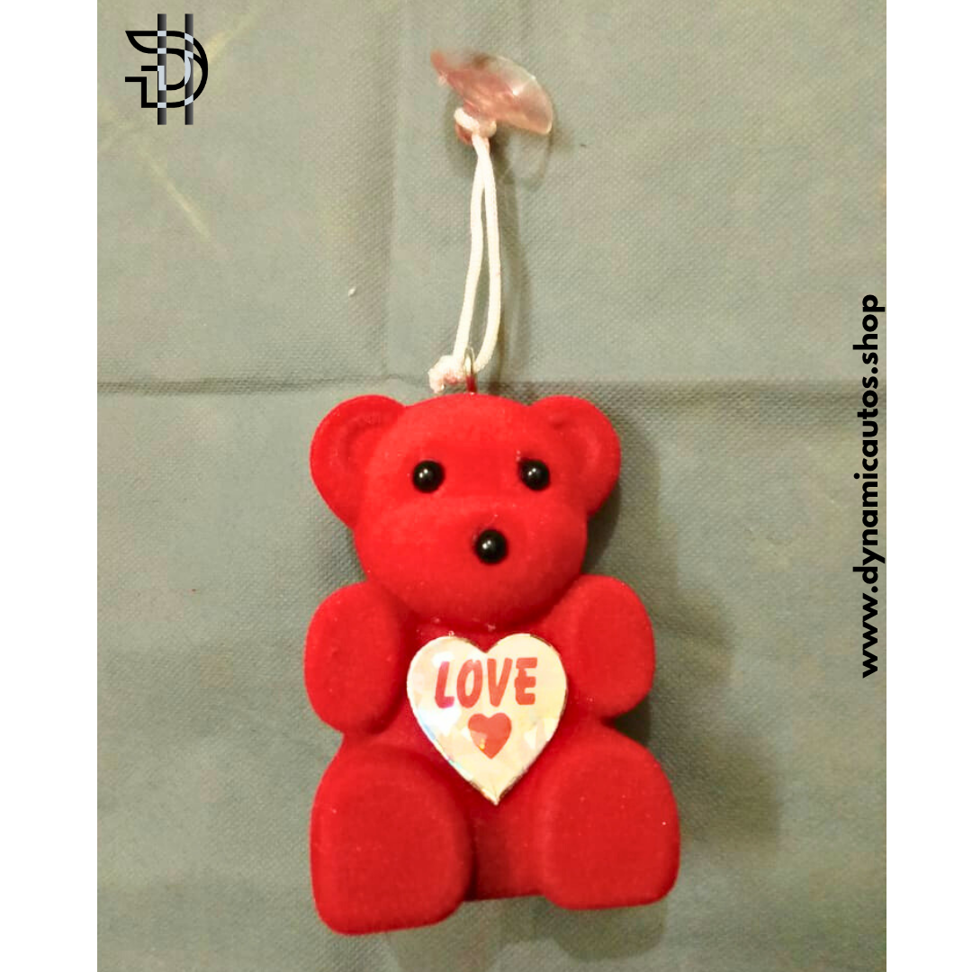 Red Teddy Bear Car Interior Hanging | 4 Inch Hard Toy with Love Badge | Rearview Mirror Decor – Cute Car Hanging | 1Pcs