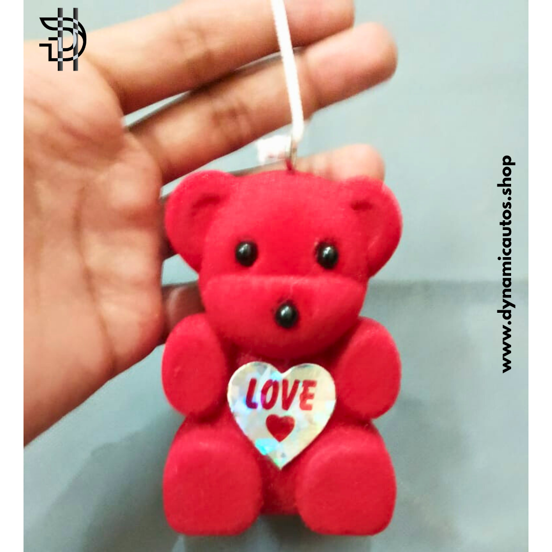 Red Teddy Bear Car Interior Hanging | 4 Inch Hard Toy with Love Badge | Rearview Mirror Decor – Cute Car Hanging | 1Pcs