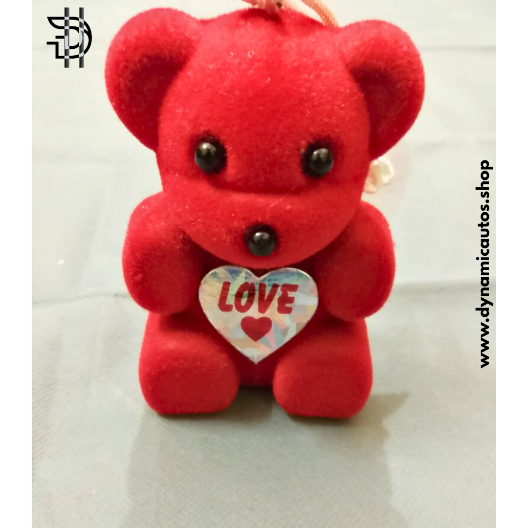 Red Teddy Bear Car Interior Hanging | 4 Inch Hard Toy with Love Badge | Rearview Mirror Decor – Cute Car Hanging | 1Pcs