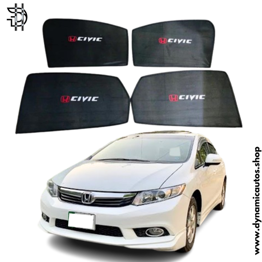 Honda Civic Rebirth Old Model 2012-2015 Side Sunshades with Logo | Car Window Shades | UV Protection & Privacy | 4PCS Set