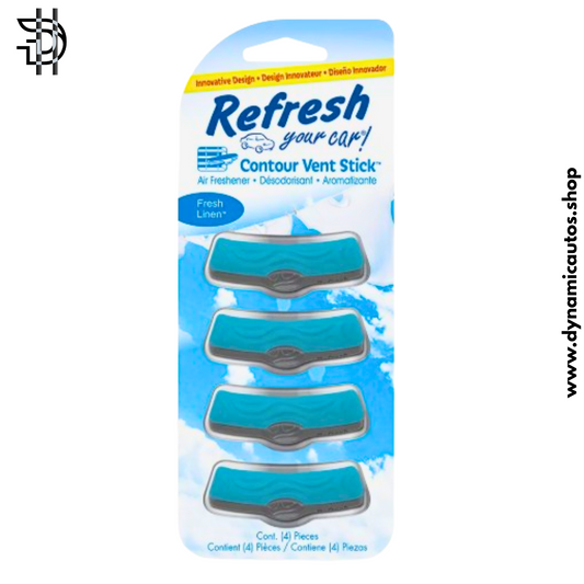 Refresh Contour Vent Sticks | Car Air Freshener | 4Pcs Pack | Fresh Linen Scent | Clip-On AC Perfume
