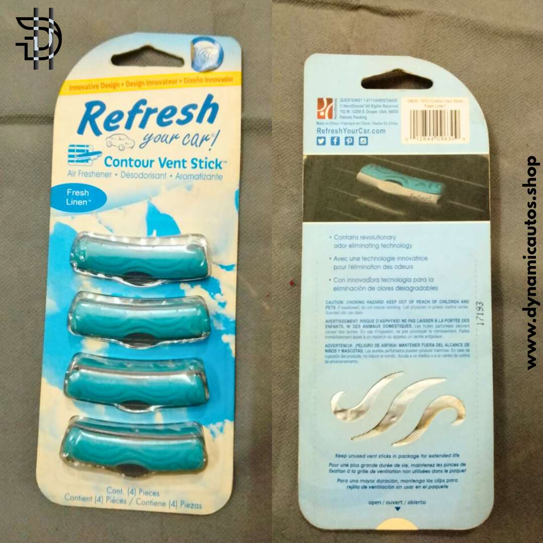 Refresh Contour Vent Sticks | Car Air Freshener | 4Pcs Pack | Fresh Linen Scent | Clip-On AC Perfume
