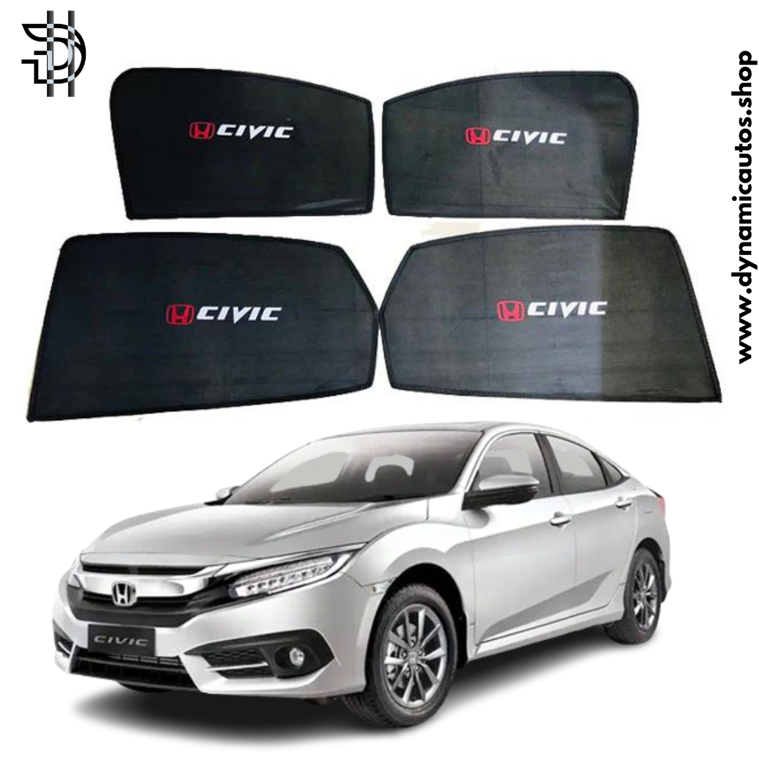 Honda Civic Sunshades 2016-2022 | Side Window Shades with Logo | Car Parda Pakistan | 4pcs Set for Heat Protection
