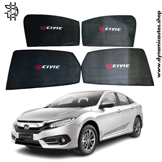 Honda Civic Sunshades 2016-2022 | Side Window Shades with Logo | Car Parda Pakistan | 4pcs Set for Heat Protection
