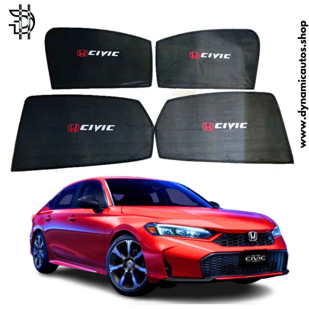 Honda Civic New Model Sunshades 2022-2024 | Side Window Shades with Logo | Car Parda Pakistan | 4pcs Set Heat Protection