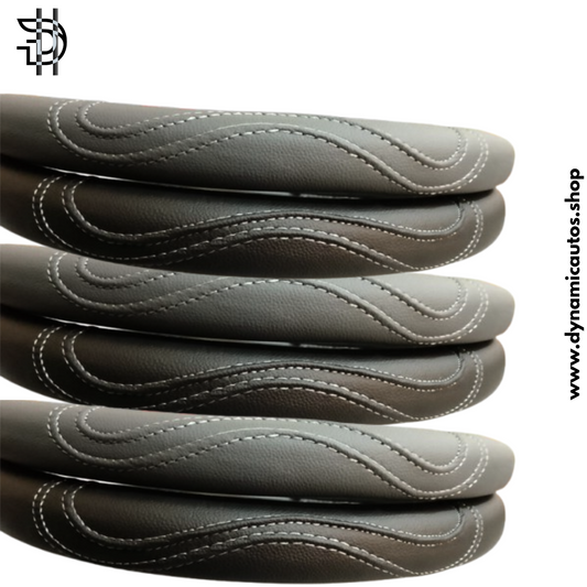 Universal Leather Steering Wheel Cover | Stylish Grip & Fine Stitching – Black & Grey | 1pc