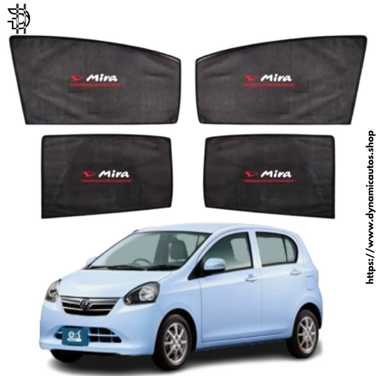 Daihatsu Mira Side Sunshades with Logo | 2011-2016 Model | Custom Fit Car Window Shades | Heat Protection | 4pcs Set